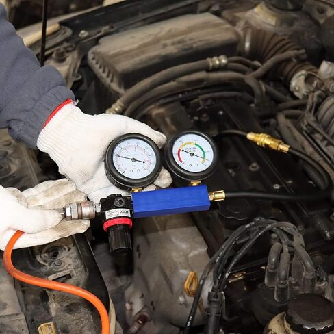 Cylinder Leak Down Tester Kit,Gasoline Engine Compression Tester,Dual Pressure Gauges Engine Compression Leakdown Detector for Gasoline Engine with 10 12 14mm Spark Plugs (Aluminum) in Saudi Arabia