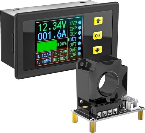 DROK Charge-Discharge Monitor, 0-90V 100A DC Ammeter Voltmeter, Battery Capacity Amp-Hour Watt-Hour Power Time Multimeter, LCD Display Digital Voltage Current AH WH Watt Meter Tester with Hall Se in Saudi Arabia