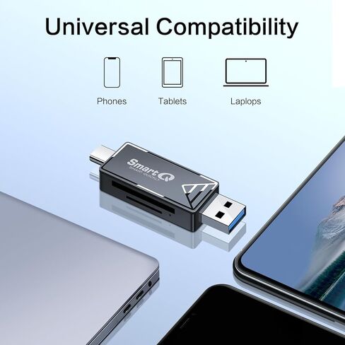 قارئ بطاقات SD، محول قارئ بطاقات الذاكرة SmartQ ثنائي الموصل USB 2.0/USB-C، متوافق مع SD/Micro SD/SDHC/SDXC/MMC [البطاقة غير متضمنة]، مناسب لجهاز MacBook Pro/Air، iPad Pro. in Saudi Arabia