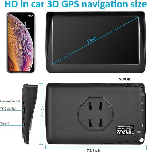 UNSXHIT GPS Navigation 7 بوصة تعمل باللمس 256-16 جيجابايت، لشاحنات السيارات RV، 2024 خرائط (تحديثات مجانية مدى الحياة)، نظام ملاحة GPS للسائقين التجاريين شبه سائقي الشاحنات، تعليمات منطوقة خطوة بخطوة in Kuwait