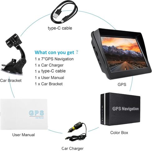 UNSXHIT GPS Navigation 7 بوصة تعمل باللمس 256-16 جيجابايت، لشاحنات السيارات RV، 2024 خرائط (تحديثات مجانية مدى الحياة)، نظام ملاحة GPS للسائقين التجاريين شبه سائقي الشاحنات، تعليمات منطوقة خطوة بخطوة in Kuwait