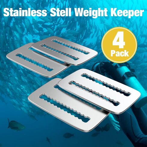 ELFGO 4Pcs Scuba Diving Weight Belt Keepers 316 Stainless Steel Diving Webbing Belt Slide Stopper Weight Retainer Clips with Teeth Fits for Standard Webbing Belts in Kuwait