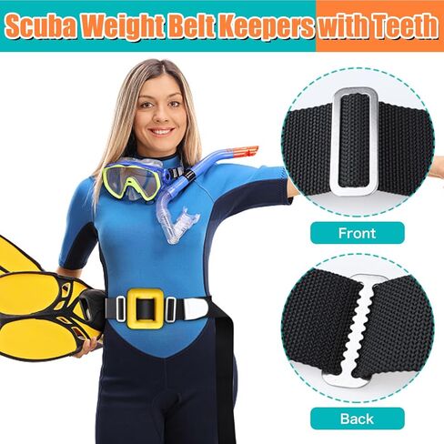 ELFGO 4Pcs Scuba Diving Weight Belt Keepers 316 Stainless Steel Diving Webbing Belt Slide Stopper Weight Retainer Clips with Teeth Fits for Standard Webbing Belts in Kuwait