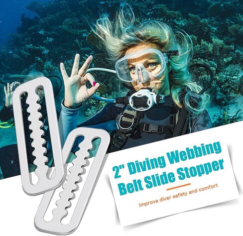 ELFGO 4Pcs Scuba Diving Weight Belt Keepers 316 Stainless Steel Diving Webbing Belt Slide Stopper Weight Retainer Clips with Teeth Fits for Standard Webbing Belts in Kuwait