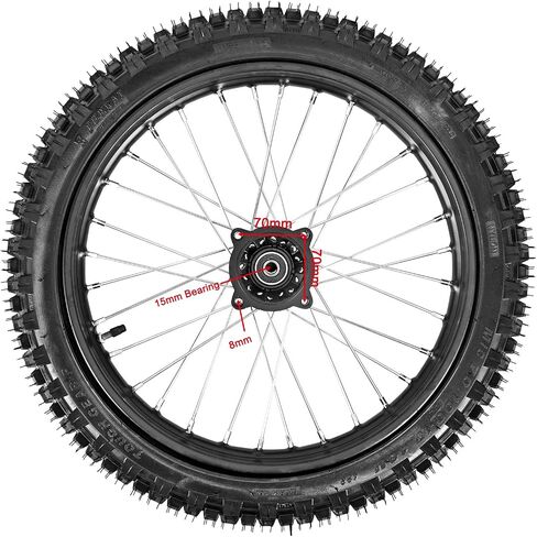 70/100-17 (2.75x17) 1.6x17 Front Wheel Tire and Rim Inner Tube with 15mm Bearing Assembly Motocross Off Road for Dirt Pit Bike (70/100-17(15mm bearing)) in Saudi Arabia