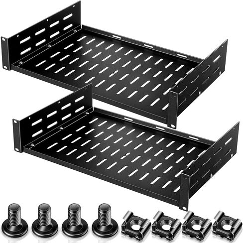 Dunzy 2 Pcs 2U 19 Inch Server Rack Shelf Universal Vented Rack Mount Cantilever Tray Disassembled Network Rack Tray for 19" Network Equipment Rack and Cabinet, Heavy Duty Cold Rolled Steel, 12" Deep in Saudi Arabia