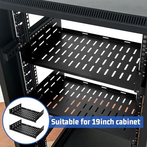 Dunzy 2 Pcs 2U 19 Inch Server Rack Shelf Universal Vented Rack Mount Cantilever Tray Disassembled Network Rack Tray for 19" Network Equipment Rack and Cabinet, Heavy Duty Cold Rolled Steel, 12" Deep in Saudi Arabia