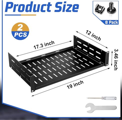 Dunzy 2 Pcs 2U 19 Inch Server Rack Shelf Universal Vented Rack Mount Cantilever Tray Disassembled Network Rack Tray for 19" Network Equipment Rack and Cabinet, Heavy Duty Cold Rolled Steel, 12" Deep in Saudi Arabia