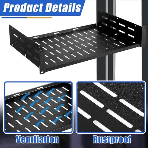 Dunzy 2 Pcs 2U 19 Inch Server Rack Shelf Universal Vented Rack Mount Cantilever Tray Disassembled Network Rack Tray for 19" Network Equipment Rack and Cabinet, Heavy Duty Cold Rolled Steel, 12" Deep in Saudi Arabia