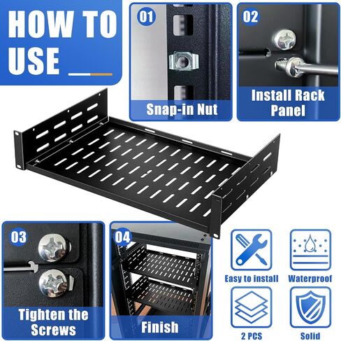Dunzy 2 Pcs 2U 19 Inch Server Rack Shelf Universal Vented Rack Mount Cantilever Tray Disassembled Network Rack Tray for 19" Network Equipment Rack and Cabinet, Heavy Duty Cold Rolled Steel, 12" Deep in Saudi Arabia