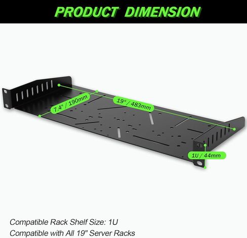 NiuNyuNeu 2 قطعة 1U رف رف الخادم، رف شبكي عالمي مزود بفتحات تهوية صينية ناتئة لرف معدات الشبكة والخزانة in Kuwait