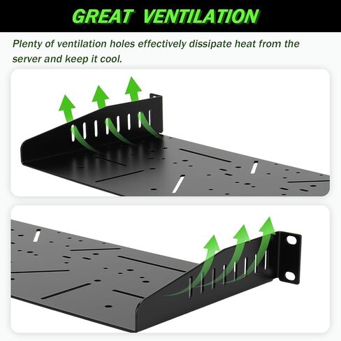 NiuNyuNeu 2 قطعة 1U رف رف الخادم، رف شبكي عالمي مزود بفتحات تهوية صينية ناتئة لرف معدات الشبكة والخزانة in Kuwait