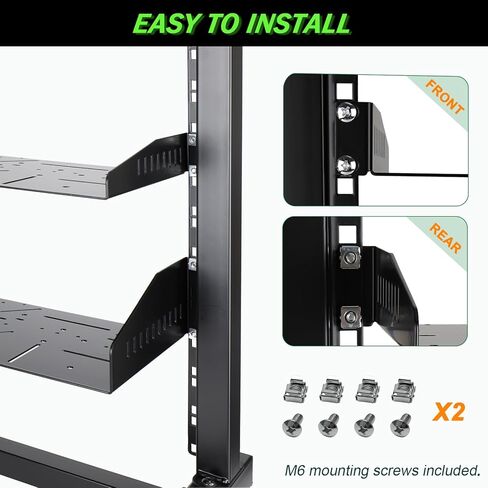 NiuNyuNeu 2 قطعة 1U رف رف الخادم، رف شبكي عالمي مزود بفتحات تهوية صينية ناتئة لرف معدات الشبكة والخزانة in Kuwait