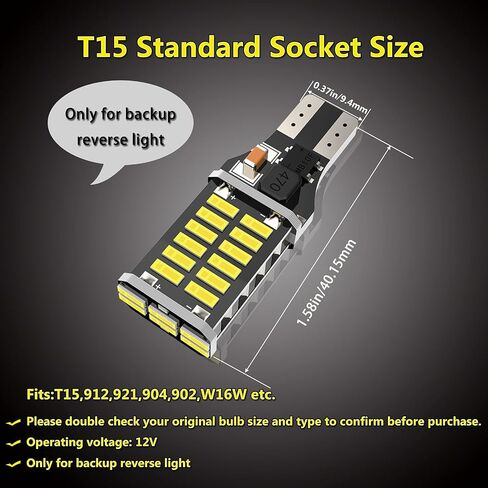 Upgrade T15 LED Bulb Extremely Bright 921 LED Bulb,1200 Lumen NO-polarity 921 912 T15 W16W LED Bulb 30-SMD 4014 Chips CANBUS Error Free for Backup Reverse Lights, 6000K Xenon White (Pack of 4) in Saudi Arabia