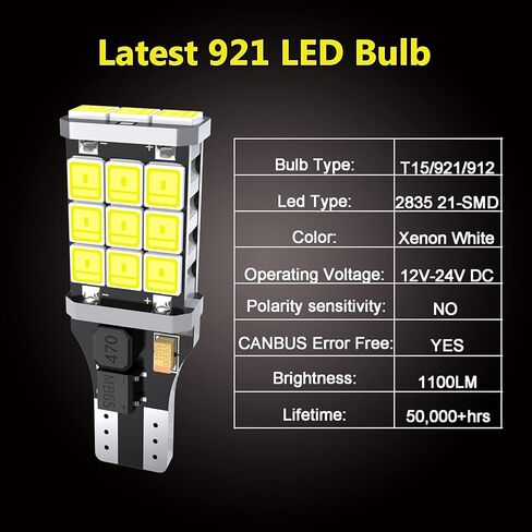 ترقية لمبة LED T15 ساطعة للغاية 921 لمبة LED، 1200 لومن بدون قطبية 921 912 T15 W16W LED لمبة 30-SMD 4014 رقاقة CANBUS خالية من الأخطاء للمصابيح العكسية الاحتياطية، 6000K زينون أبيض (حزمة من 4) in Kuwait