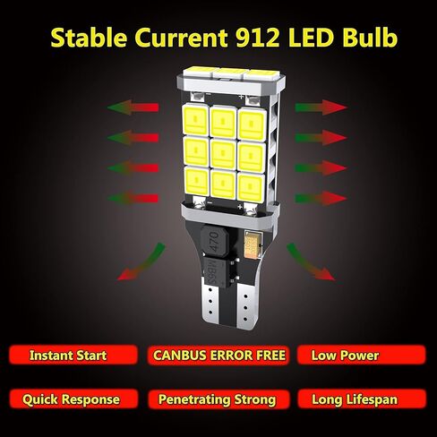 ترقية لمبة LED T15 ساطعة للغاية 921 لمبة LED، 1200 لومن بدون قطبية 921 912 T15 W16W LED لمبة 30-SMD 4014 رقاقة CANBUS خالية من الأخطاء للمصابيح العكسية الاحتياطية، 6000K زينون أبيض (حزمة من 4) in Kuwait