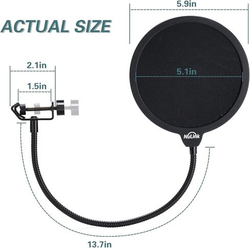 NuLink Microphone Pop Filter Professional Studio Dual Layered Pop Wind Screen with Flexible 360°Adjustable Gooseneck Clip Stabilizing Arm Compatible for Blue Yeti Pro Condenser Mic in Kuwait