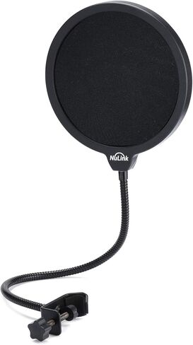 NuLink Microphone Pop Filter Professional Studio Dual Layered Pop Wind Screen with Flexible 360°Adjustable Gooseneck Clip Stabilizing Arm Compatible for Blue Yeti Pro Condenser Mic in Kuwait