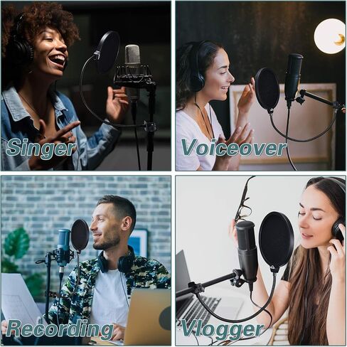 NuLink Microphone Pop Filter Professional Studio Dual Layered Pop Wind Screen with Flexible 360°Adjustable Gooseneck Clip Stabilizing Arm Compatible for Blue Yeti Pro Condenser Mic in Kuwait