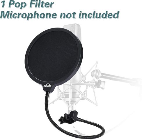 NuLink Microphone Pop Filter Professional Studio Dual Layered Pop Wind Screen with Flexible 360°Adjustable Gooseneck Clip Stabilizing Arm Compatible for Blue Yeti Pro Condenser Mic in Kuwait