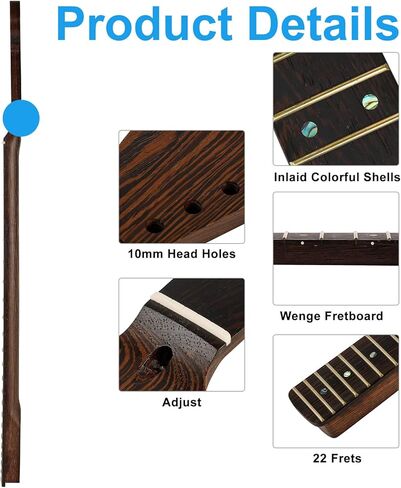 جيتار كهربائي ST Wenge ذو 22 فريت، رقبة 14 بوصة نصف قطر لوحة الأصابع، صامولة عظمية، علامات صدفة ملونة، فريت من الفولاذ المقاوم للصدأ in Kuwait