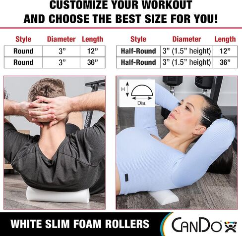 بكرات إسفنجية من البولي إيثيلين بيضاء رفيعة من كاندو للتمرين واللياقة البدنية واستعادة العضلات والعلاج بالتدليك والتعافي الرياضي والعلاج الطبيعي للمنزل والعيادات والعلاج الاحترافي 3 × 12 بوصة دائرية in Kuwait