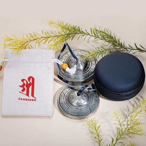 ZenBless 3.1" صنج تينغشا التبتي قطعتان، مصنوع يدويًا في التبت، أجراس رنين برونزية للتأمل والسحب الميمونة للشفاء الروحي واليوجا البوذية والآلات الموسيقية للاسترخاء in Kuwait