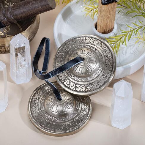 ZenBless 3.1" صنج تينغشا التبتي قطعتان، مصنوع يدويًا في التبت، أجراس رنين برونزية للتأمل والسحب الميمونة للشفاء الروحي واليوجا البوذية والآلات الموسيقية للاسترخاء in Kuwait