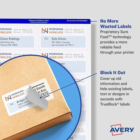 ملصقات شحن قابلة للطباعة من Avery مع تغذية مؤكدة، 3-1/2 بوصة × 5 بوصة، أبيض، 400 ملصق بريدي فارغ (5168) in Kuwait
