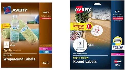 ملصقات مستطيلة ملفوفة مقاومة للماء ومتينة من Avery مع تقنية التغذية المؤكدة، 1.25 بوصة × 9.75 بوصة، أبيض غير لامع، ليزر/صبغات نافثة للحبر، 40 ملصقًا قابلاً للتخصيص (22845) in Saudi Arabia