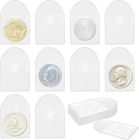 Vmiapxo 200 Pack 2" Single Pocket Coin Sleeves, Plastic Coin Collection Supplies Transparent Holders Protector Clear Bags for Coins Jewelry Ring Earring Pendant Gemstone in Saudi Arabia