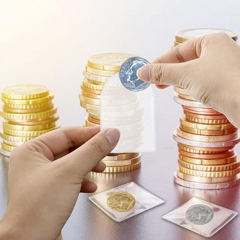 Vmiapxo 200 Pack 2" Single Pocket Coin Sleeves, Plastic Coin Collection Supplies Transparent Holders Protector Clear Bags for Coins Jewelry Ring Earring Pendant Gemstone in Saudi Arabia