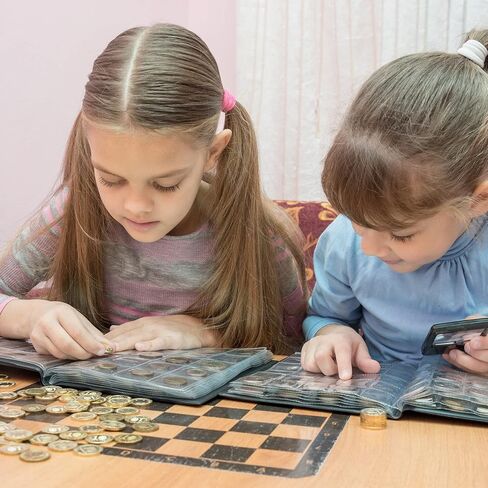 مجموعة كتب مجموعة العملات المعدنية 295 قطعة 2 في 1، لوازم جمع العملات المعدنية، حاملات العملات المعدنية لهواة الجمع، 3 جيوب للعملات المعدنية و9 جيوب لحفظ النقود الورقية هدية عيد الأب (أسود) in Saudi Arabia