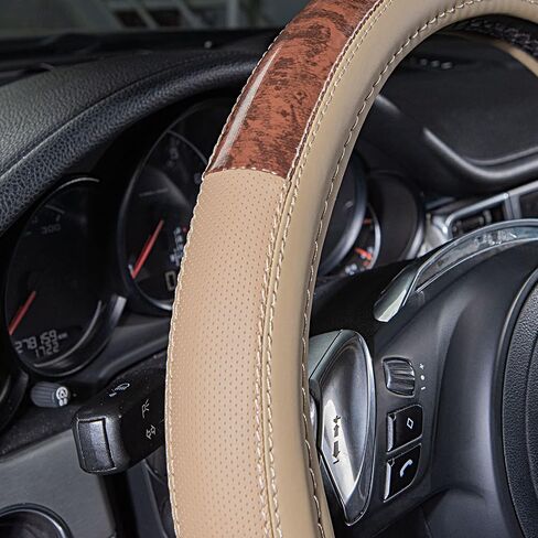 CAR PASS Wood Grain Microfiber Leather Steering Wheel Cover, Universal Fit for 14 1/2-15 inch Beige Steering Wheel, Anti-Slip Veins Design,Trucks, Suvs,Vans, Sedans (Beige) in Saudi Arabia