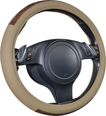 CAR PASS Wood Grain Microfiber Leather Steering Wheel Cover, Universal Fit for 14 1/2-15 inch Beige Steering Wheel, Anti-Slip Veins Design,Trucks, Suvs,Vans, Sedans (Beige) in Saudi Arabia