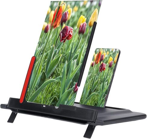 مكبر شاشة الهاتف عالي الدقة ثلاثي الأبعاد من Byged، مكبر شاشة أفقي عمودي للهاتف قابل للطي مقاس 12 بوصة، حامل هاتف للأفلام وألعاب الفيديو in Kuwait