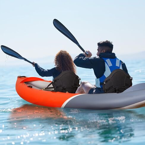Inflatable Kayak, 2 Adults Sports Kayak, with Paddles, Adjustable Seat, Double-Ended Paddle, Portable Air Pump, Portable Storage Backpack, Suitable for Fishing in Lakes and Rivers, Red/Grey in Kuwait