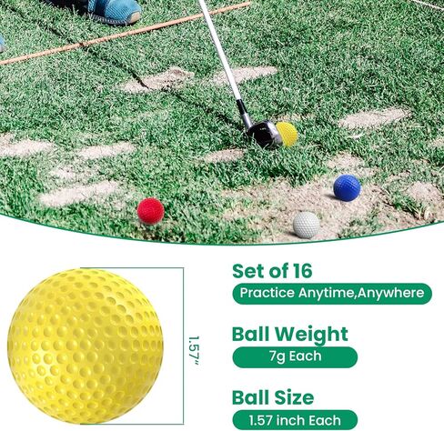 ممارسة كرة الجولف - 16 قطعة من كرة تدريب الجولف الإسفنجية الملونة ذات ملمس واقعي وطيران محدود للأطفال في الأماكن المغلقة والمفتوحة، مع حقيبة قابلة للإغلاق، 4 ألوان in Kuwait