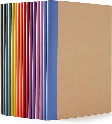 feela 16 Pack Composition Notebook Bulk, Kraft Cover Lined Blank College Ruled Travel Journals with Pastel Color Spine For Women Students Office, 60 Pages, 8.3"x 5.5", A5, 8 Pastel Colors in Kuwait