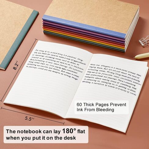 feela 16 Pack Composition Notebook Bulk, Kraft Cover Lined Blank College Ruled Travel Journals with Pastel Color Spine For Women Students Office, 60 Pages, 8.3"x 5.5", A5, 8 Pastel Colors in Kuwait