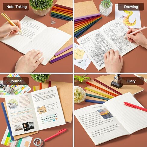 feela 16 Pack Composition Notebook Bulk, Kraft Cover Lined Blank College Ruled Travel Journals with Pastel Color Spine For Women Students Office, 60 Pages, 8.3"x 5.5", A5, 8 Pastel Colors in Kuwait