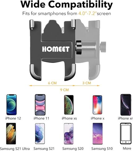 Homeet دراجة نارية جبل الهاتف لمرآة الرؤية الخلفية، حامل هاتف دراجة نارية معدني الهاتف الذكي جبل 360 درجة دوران قابل للتعديل، عالمي لقطر 6 مم - 10 مم مرآة دراجة نارية سكوتر in Saudi Arabia