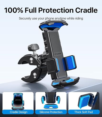 andobil Bike Phone Mount [صديق للطرق الوعرة، متين للغاية] مشبك للهاتف الخلوي بمقود الدراجة النارية، مشبك هاتف سكوتر لهاتف iPhone 15 14 13 12 11 Pro Max Samsung S23 S22 S21 جميع الهواتف in Kuwait