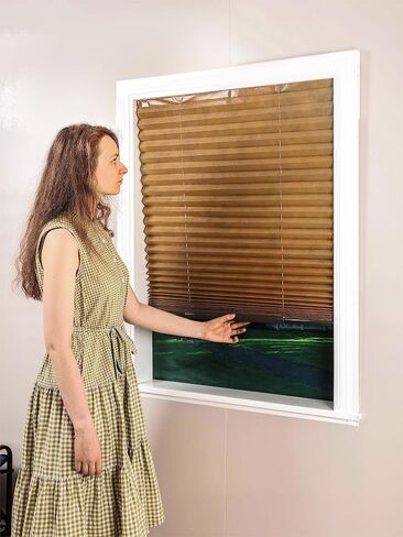 ECFAC Easy Up & Down Cordless Pleated Window Shades, Light Filtering Fabric Window Blinds, 36''W x 64''H (Fits Window Width30''-36''), Easy Trimming & Installing (Coffee, 36''W x 64''H, 1-Pack) in Saudi Arabia