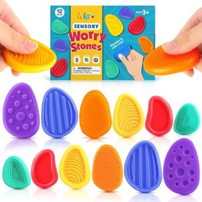 Fidget Toys Sensory Stone for Kids: 12 Pack Texture Worry Stone - Easter Basket Stuffers Gift for Autism Children Calming - Quiet Fidgets for Student Classroom Anxiety Relief