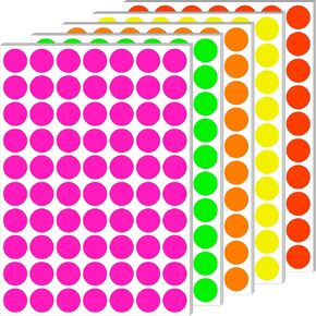 Dot Stickers 3/4 Inch Fluorescent Circle Stickers 1400pcs Round Writable Colored Sticker Neon Color Coding Labels in 5 Colors Garage Sale Stickers for Office Market Sale