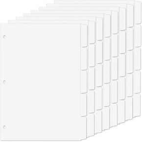Binder Dividers for 3 Ring Binder, 1/5 Cut Tabs, Letter Size, Blank Write On Page Dividers with 5 Big Tabs for School Office Home, 4 Sets, 20 Dividers, White