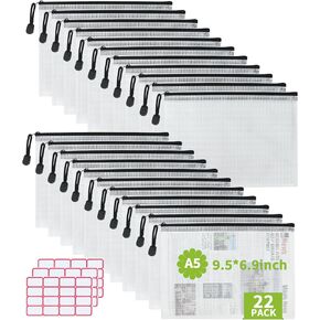 Vuzvuv 22Pcs A3 Size-16.9"x 12" Large Mesh Zipper Pouch with Label Sticker, Plastic Document Mesh Bag for File Board Game School Office Home Travel Storage（43cm30cm）