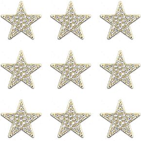 30 PCS Flat Bottom Rhinestones Inlaid Five-Pointed Star Decorative Buttons Alloy Gold Embellishment Decorations Handmade DIY Clothing Gift Party Supplies (Gold)