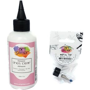Art Glitter Glue Designer Dries Clear Adhesive 4 oz with Ultra Fine Metal Tip, Standard